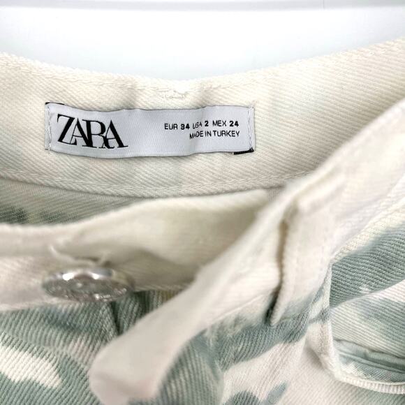 Zara Button Fly High Waisted Jean Shorts White Green Distressed Size 2 - Picture 3 of 6